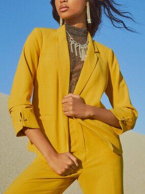 Lulus Newfoundland Mustard Yellow Three-quarter Sleeve Blazer - Size S